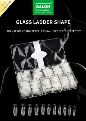 500PCS 梯形形 ネイルヒントセット 収納用箱付き 彫刻ガラス 偽ネイル アクリルネイルアートキット サロン用